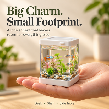 🐠🌿 Mini Desktop Aquarium Display – Clear-Sided Fish Scene with Decorative Plants, Pebble Details & Removable Top | Cozy Desk Decor ✨