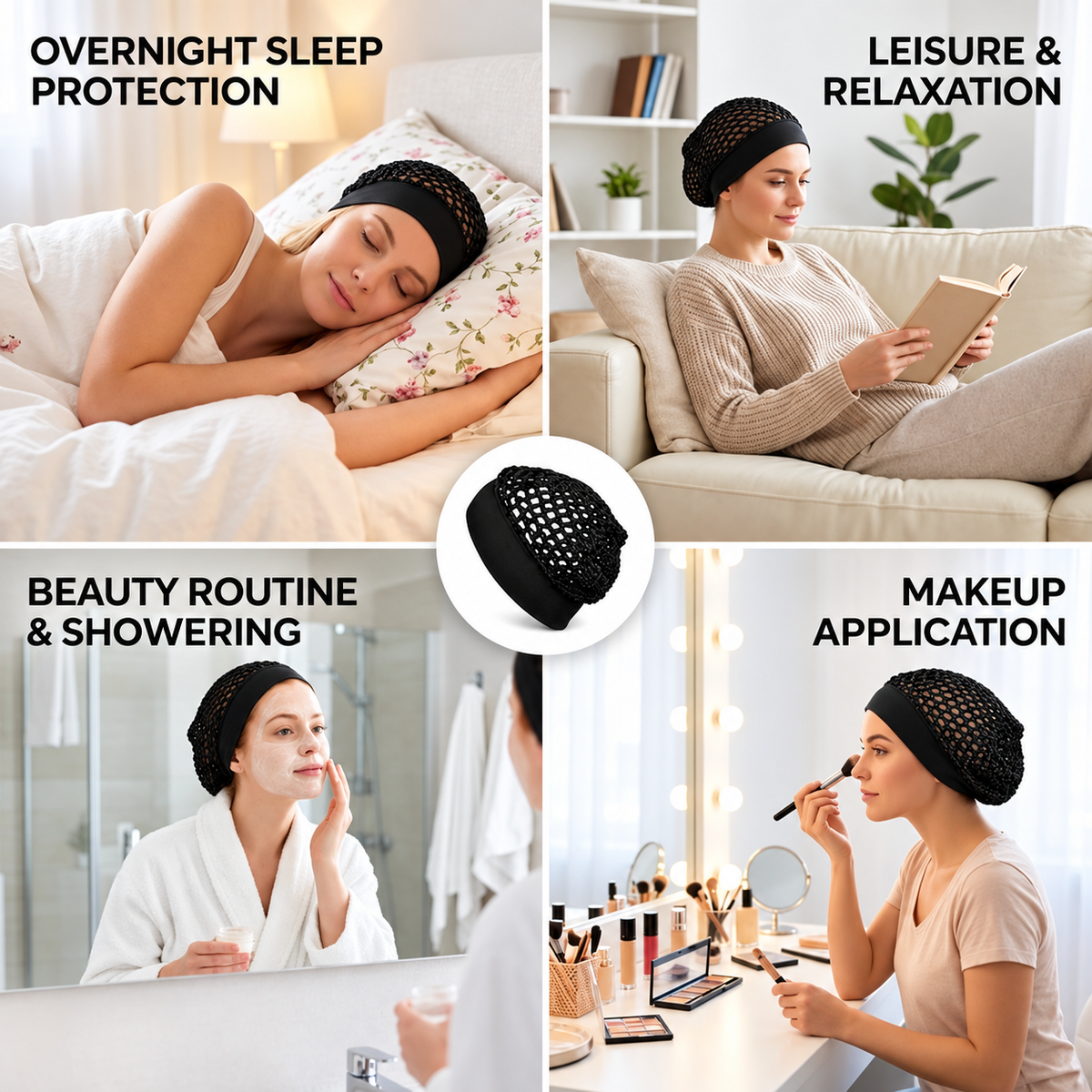🔥Limited-Time 49% OFF🧶 Wide-Band Crochet Hair Net | 💨 Breathable Stretch Sleep & Beauty Hair Cap