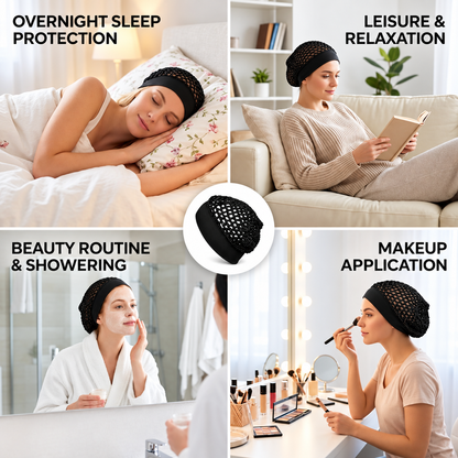 🔥Limited-Time 49% OFF🧶 Wide-Band Crochet Hair Net | 💨 Breathable Stretch Sleep & Beauty Hair Cap