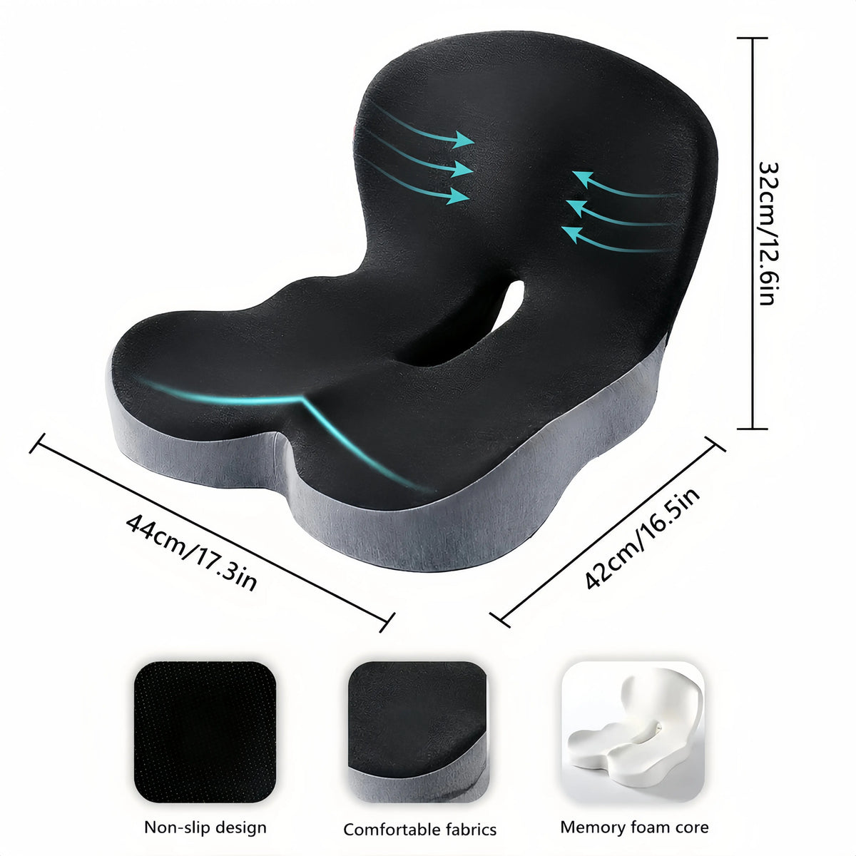 🪑 Limited-Time Sale Non-Slip Memory Foam Seat Cushion – Deep Comfort with Removable Washable Cover