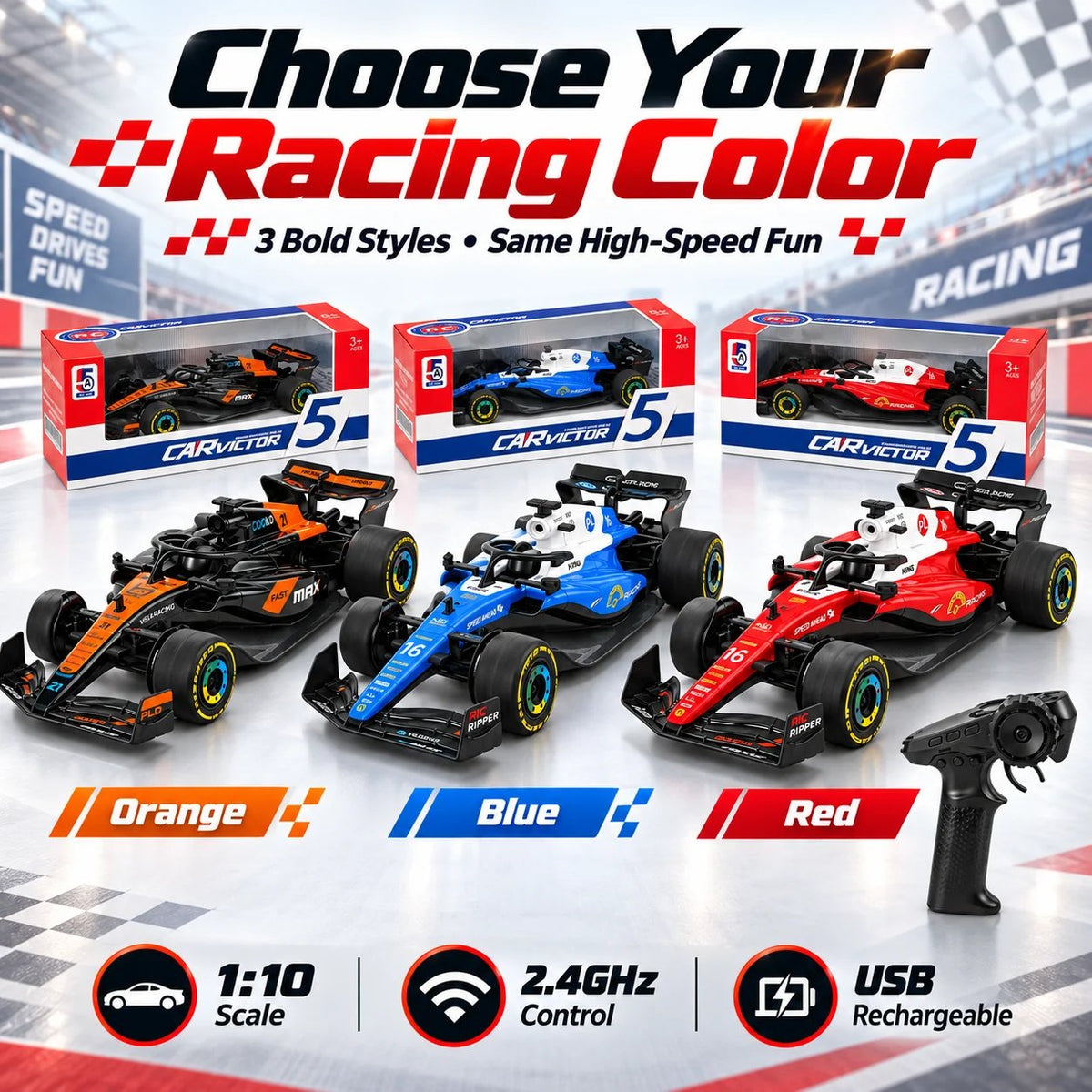 🎉🏁 1:10 Scale Formula Racing R/C Car – 2.4GHz High-Speed Remote Control Racer