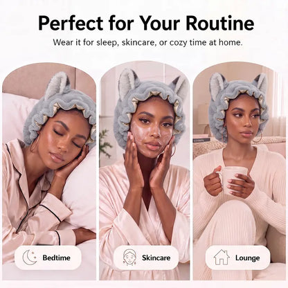 Brand Original Fox Ear Design Plush Satin Hair Bonnet for Sleeping