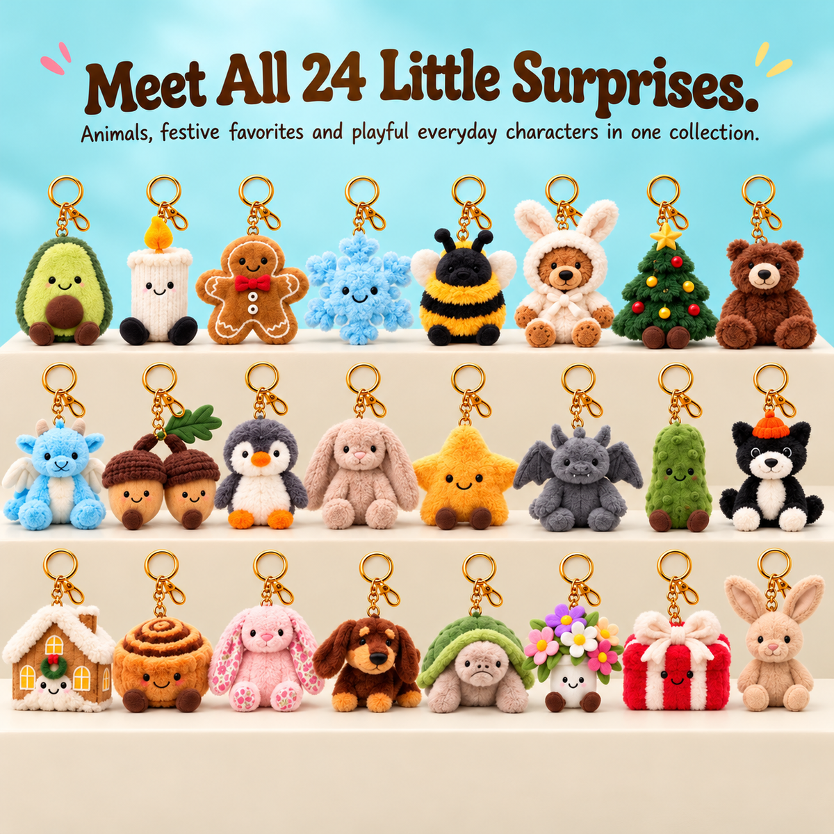 🎄 24-Day Plush Advent Calendar – 24 Cute Christmas Keychain Surprises 🎁