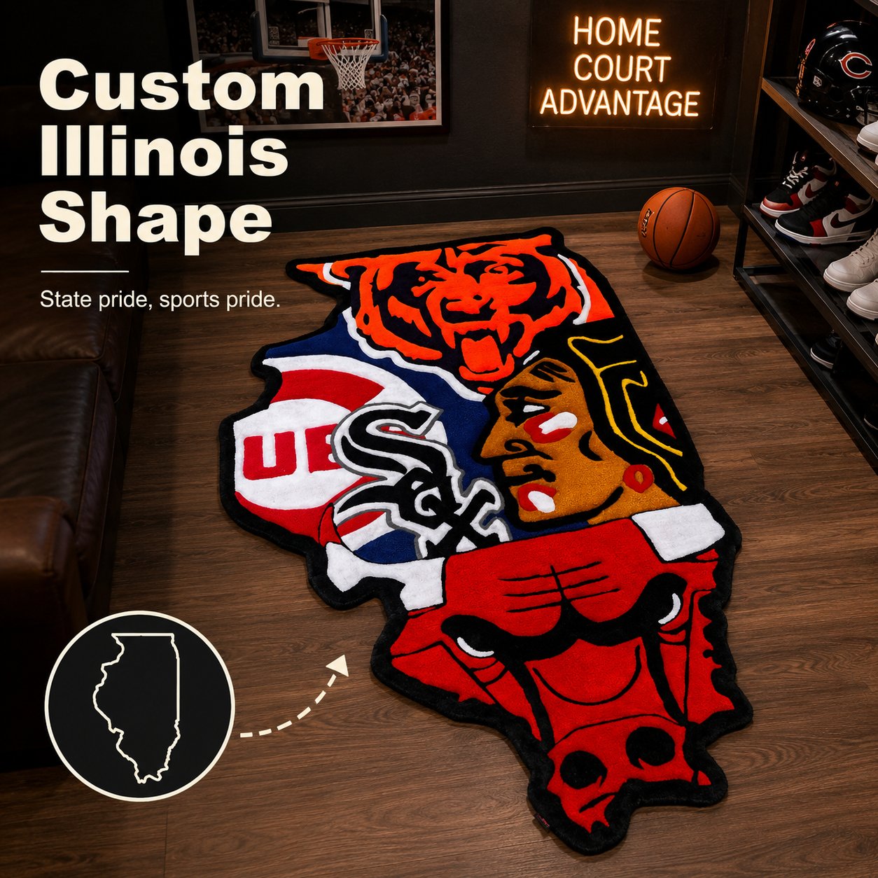 Illinois Chicago All-Team Hand-Tufted Area Rug 🐂🐻⚾