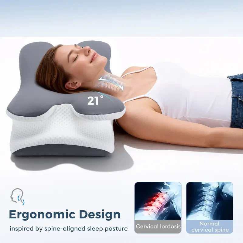 ❄️💤Cooling Memory Neck Pillow, Adjustable Ergonomic Memory Foam Neck Pillows, Cervical Support