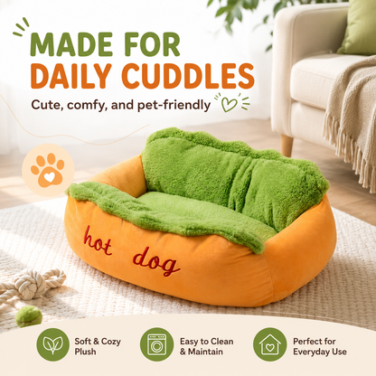 🌭 Hot Dog Dog Bed – Cute Plush Pet Sofa for Small Dogs & Cats
