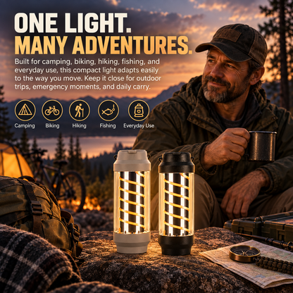 4-in-1 Camping Lantern & LED Flashlight – 4 Light Modes, IPX4 Waterproof, USB Rechargeable, Pocket-Size Spiral Design