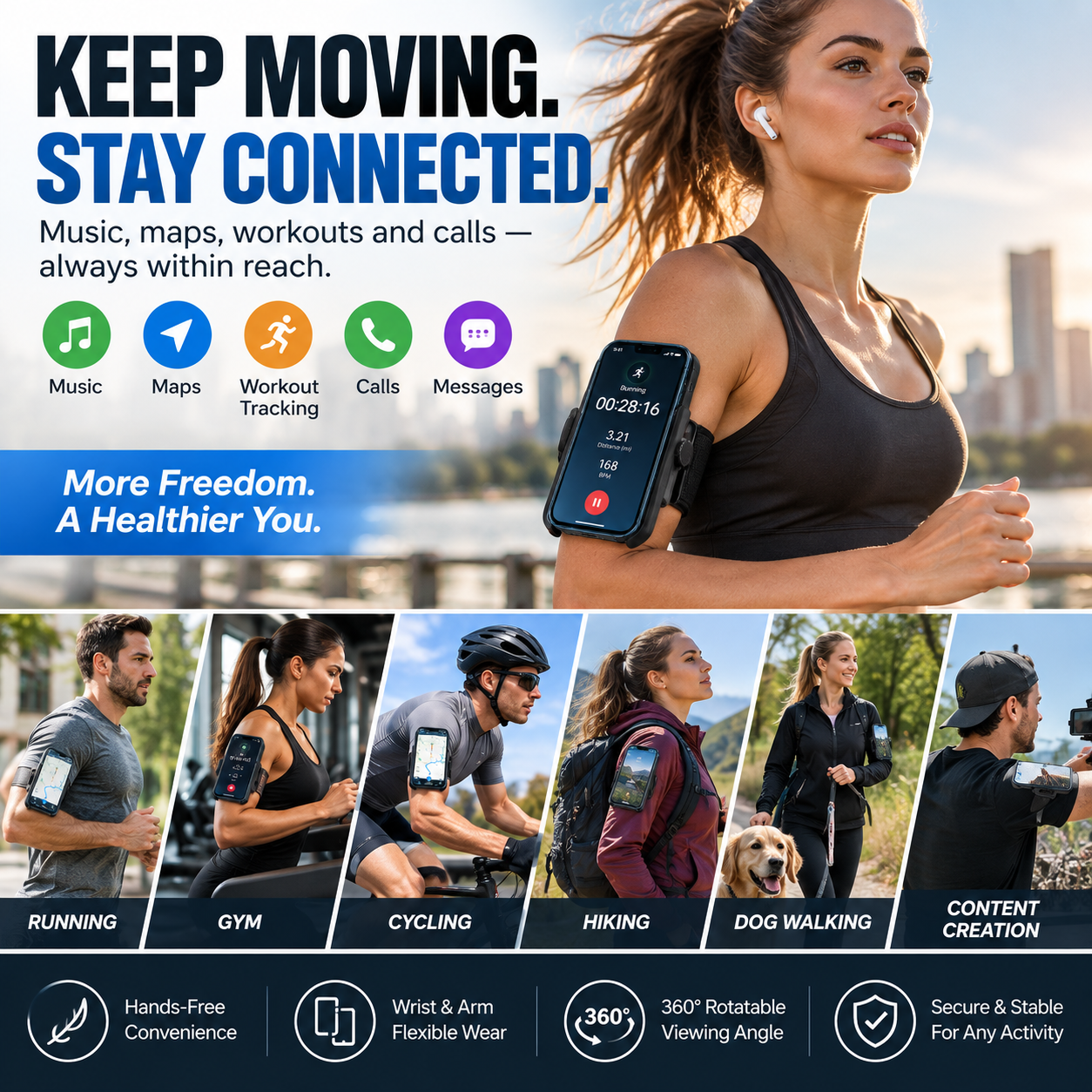 📱 360° Rotating Wrist & Arm Phone Holder – Hands-Free Sports Mount