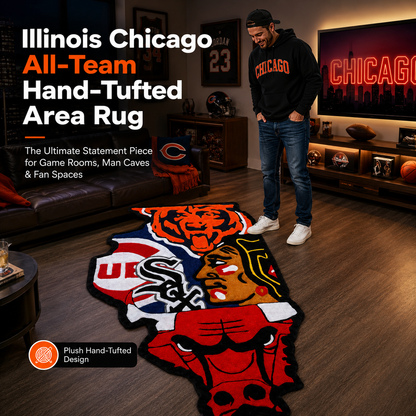 Illinois Chicago All-Team Hand-Tufted Area Rug 🐂🐻⚾