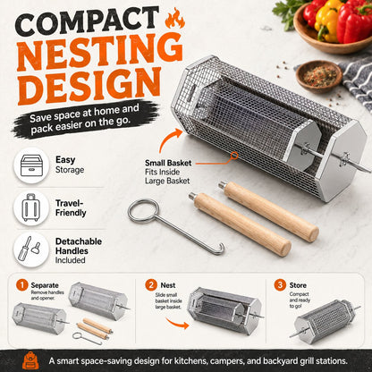 🍢 Rolling Grill Baskets (2-Pack) | No More Burnt Veggies—Grill Perfectly Every Time! 🔥