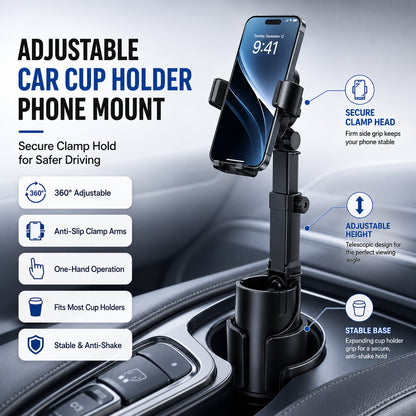 🚗📱 Car Cup Holder Phone Mount – 🔄 360° Adjustable, Strong N52 Magnet, One-Handed Operation, Fits All Phones, Stable Magnetic & Clamp Models for Safe Driving 🛡️🚘✨