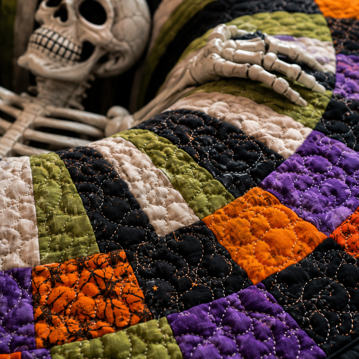 🔥Last Day Promotion🎃3D Skeleton Vortex Quilted Round Halloween Rug