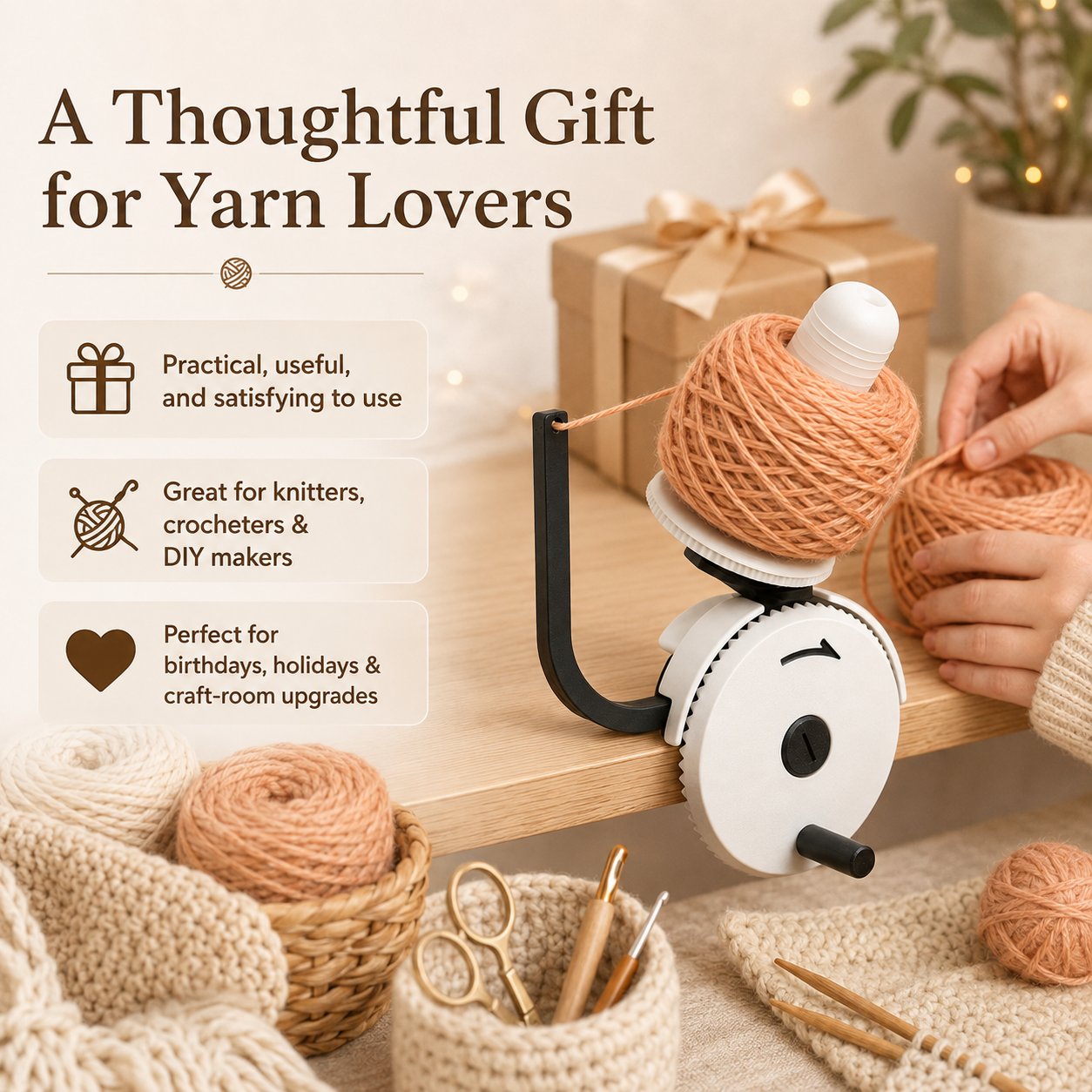 🧶 Manual Yarn Winder – Turn Loose Yarn Into Neat, Organized Cakes ✨