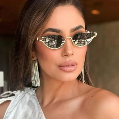 Retro Half-Frame Cat Eye Sunglasses for Women