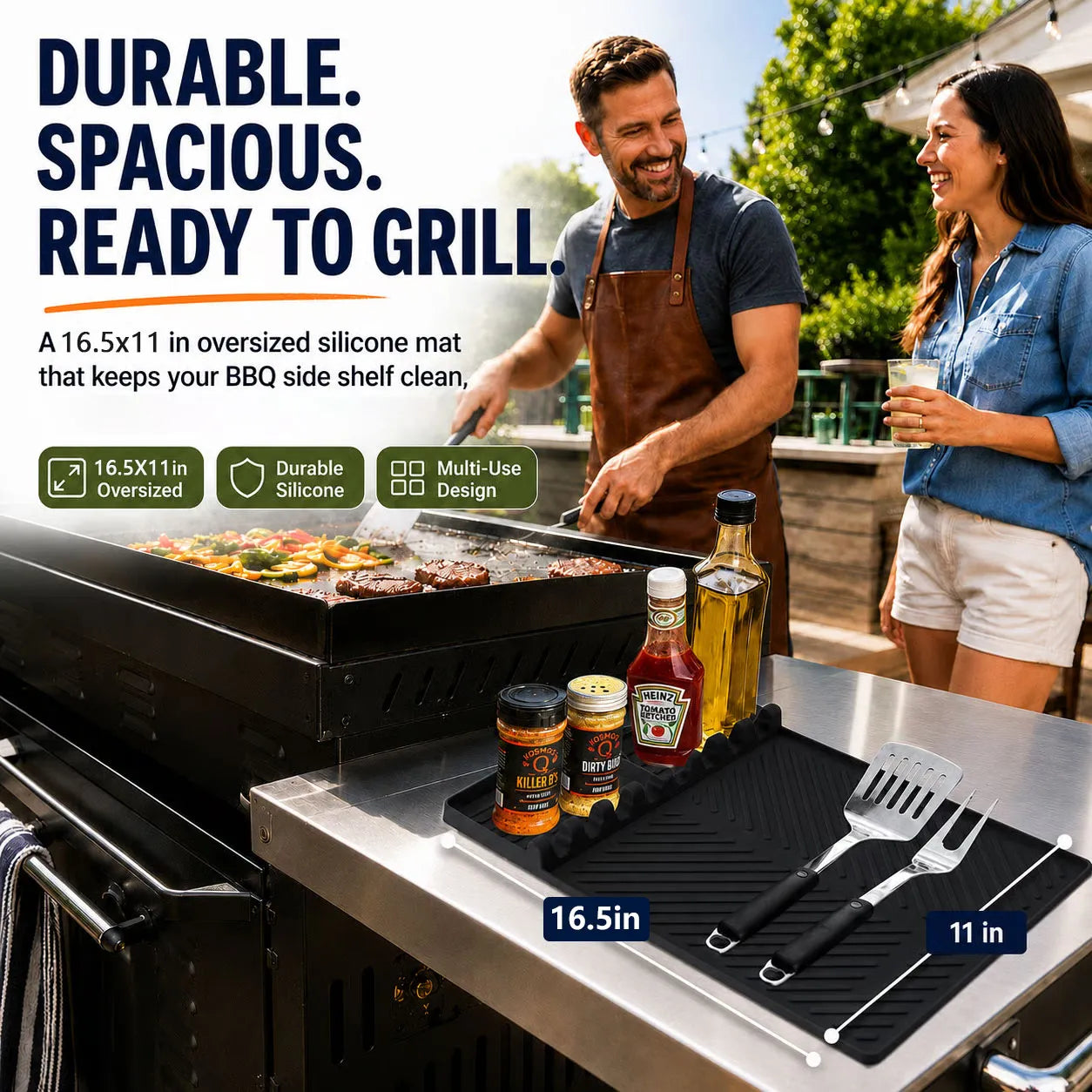🔥🍳 16.5" × 11" Silicone Grill Side Shelf Mat – Heat-Resistant, Non-Slip & Dishwasher Safe BBQ Organizer ✨