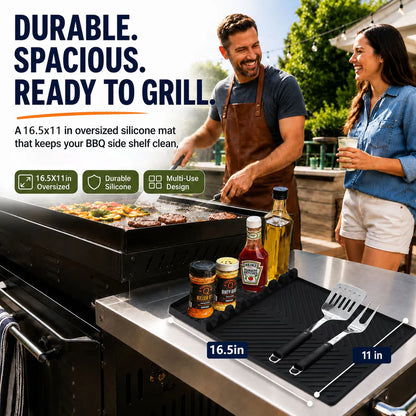 🔥🍳 16.5" × 11" Silicone Grill Side Shelf Mat – Heat-Resistant, Non-Slip & Dishwasher Safe BBQ Organizer ✨