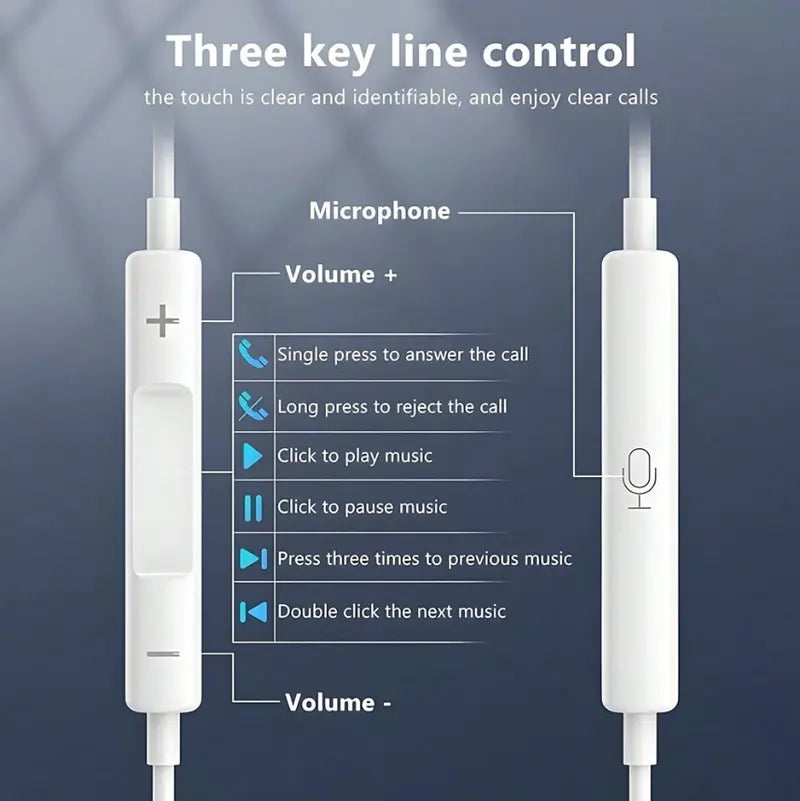 Wired In-Ear Headphones - USB-C with Mic, Volume Control, HiFi Stereo