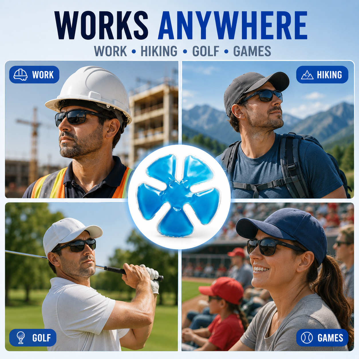 ❄️2PCS  Cooling Hat Insert – Reusable Gel Ice Pack for Helmets & Caps