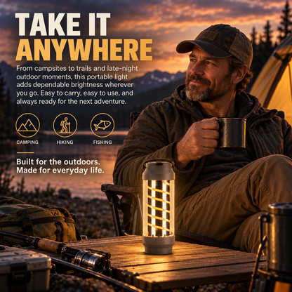 4-in-1 Camping Lantern & LED Flashlight – 4 Light Modes, IPX4 Waterproof, USB Rechargeable, Pocket-Size Spiral Design