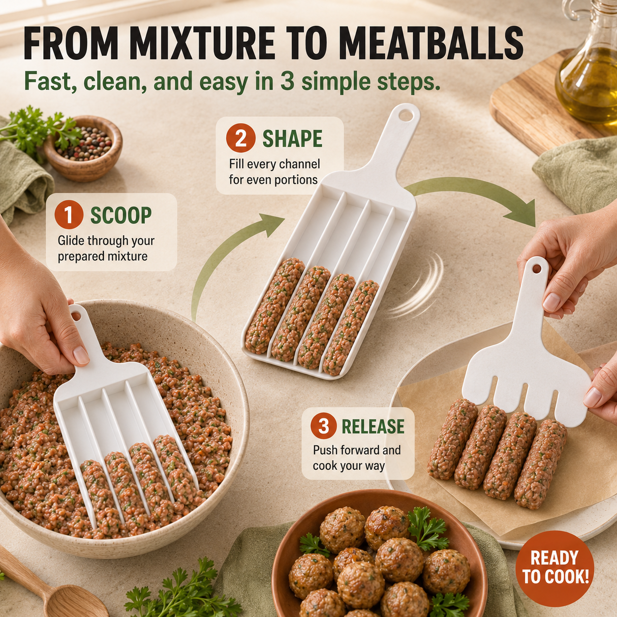 Easy-Release Meatball Maker – 3 & 4 Slot Options for Faster Prep 🍽️