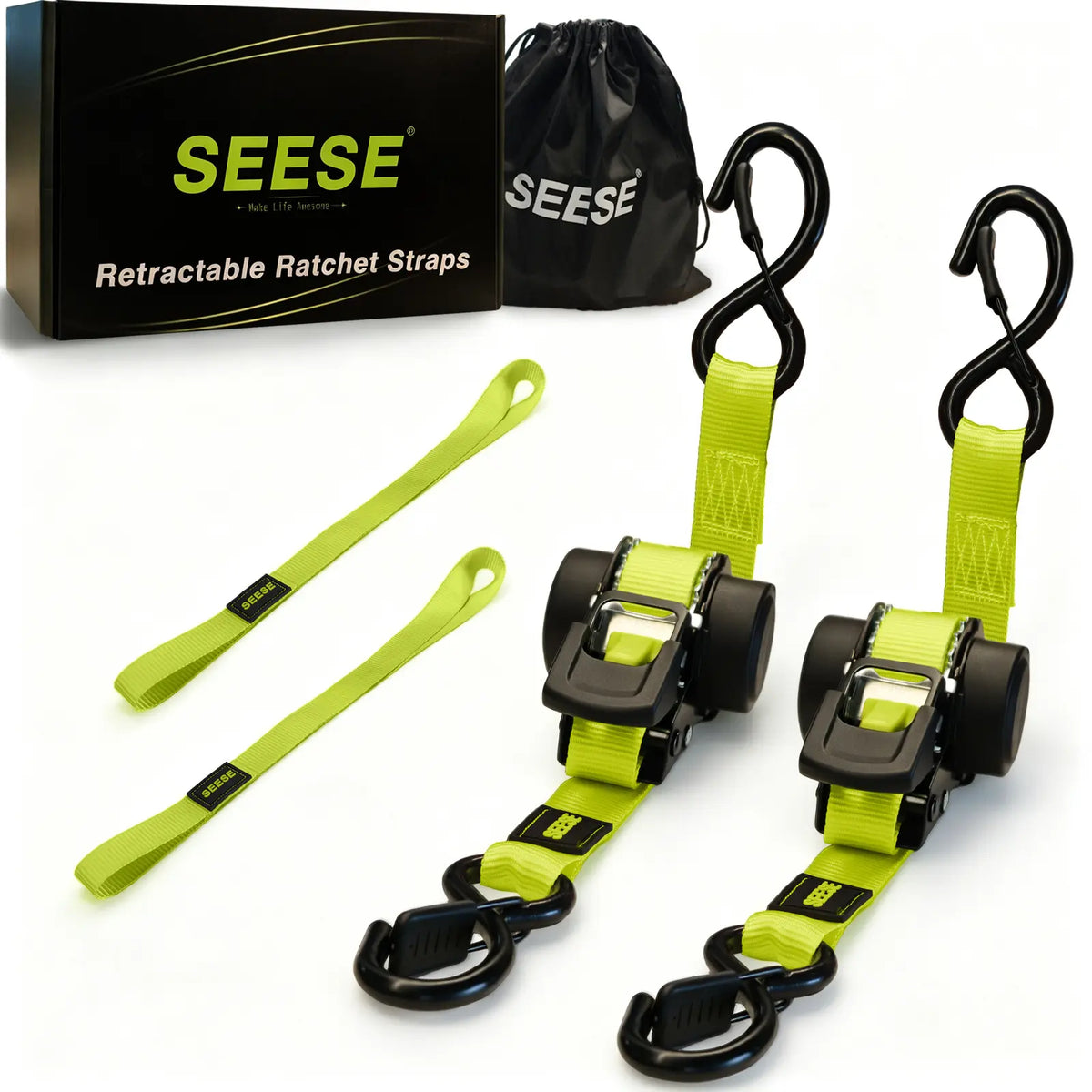 Sturdy Retractable Ratchet Straps  1'x 11 ft-1550 LB Break Strength Cargo Straps for Moving Appliances, Lawn Equipment, Motorcycle Green ,Halloween gifts
