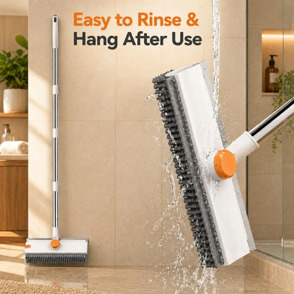 3-in-1 Floor Scrub Bathtub Brush with Long Handle, Double-Sided, Heavy-Duty Stiff Bristles & Squeegee