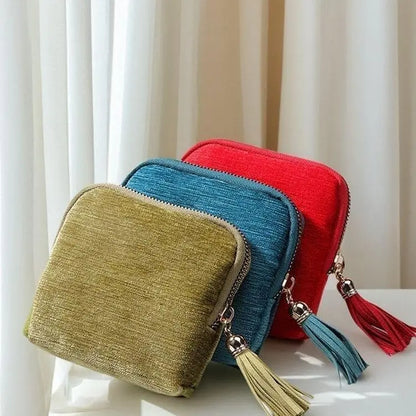 Travel Jewelry Bag Portable Organizer with 5 Compartments Velvet Satin Lining Tassel Zipper