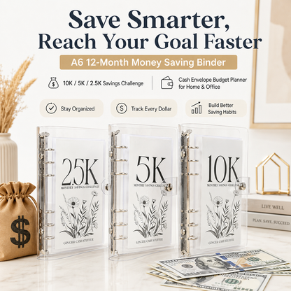 A6 12-Month Money Saving Binder with Cash Envelopes
