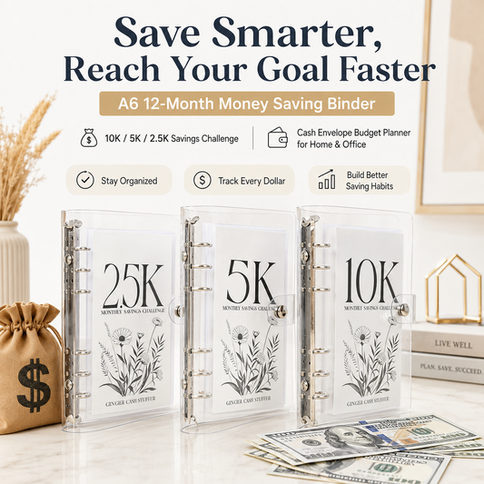 A6 12-Month Money Saving Binder with Cash Envelopes