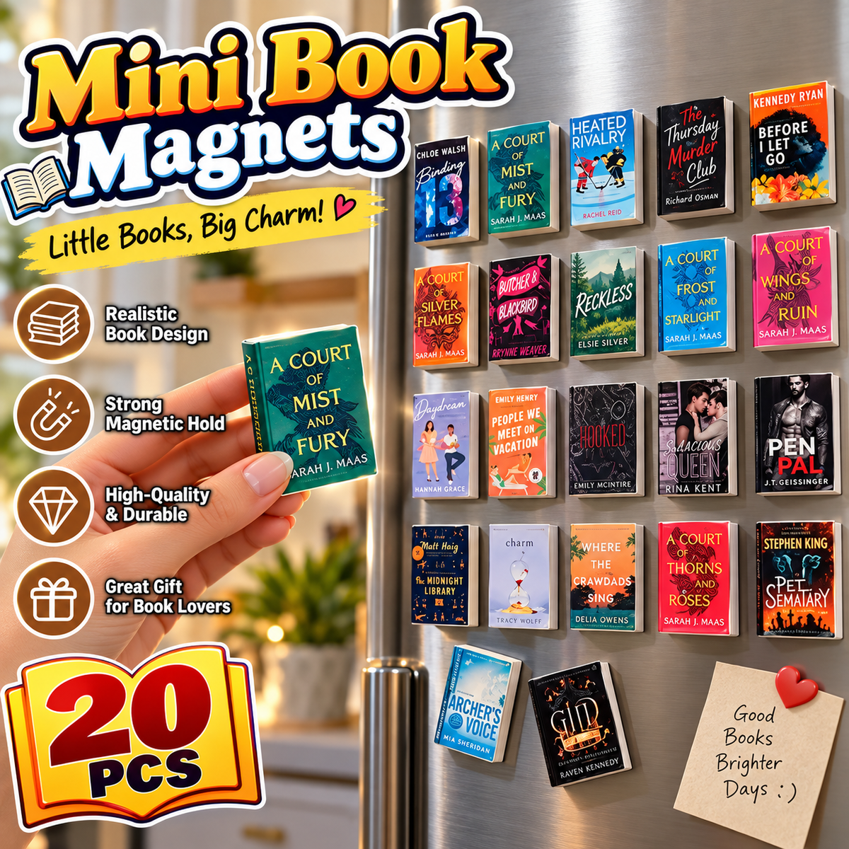 📚 Tiny Library Mini Book Magnets – 20-Piece Refrigerator Magnet Set