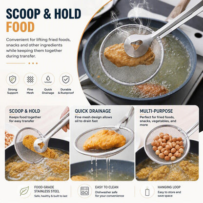 🍟 Stainless Steel Oil Strainer – Easy Deep-Frying Food Filter for Crispy Cooking