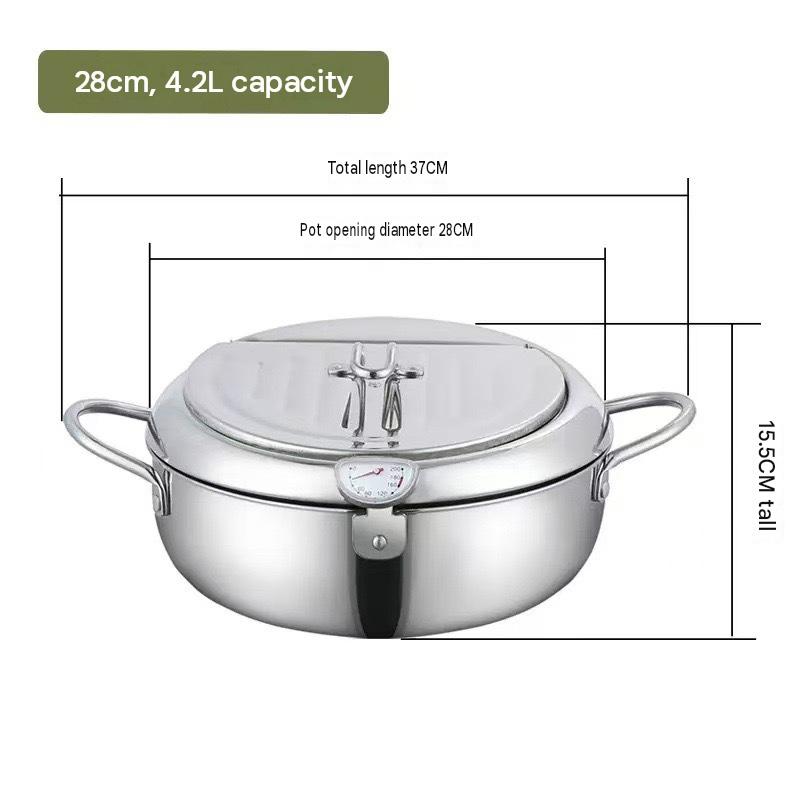 🍟 Stainless Steel Deep Fryer Pot with Thermometer & Frying Basket – Easy Home Frying