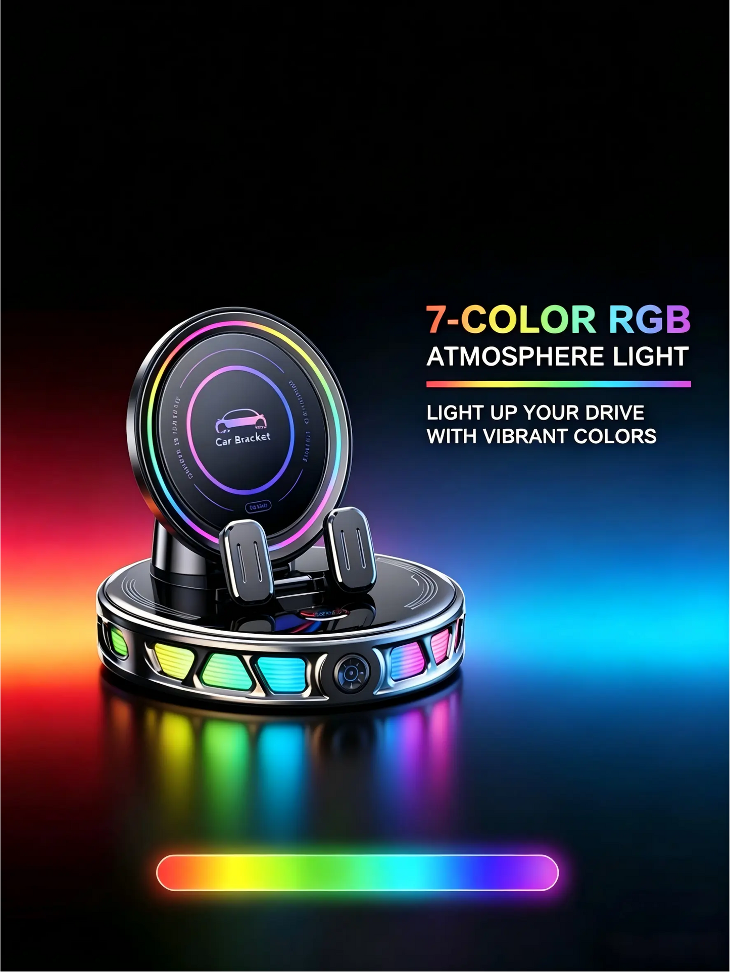360° Rotating Wireless Charging Car Phone Mount with RGB Ambient Light