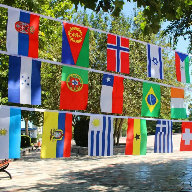 48 Country World Flags Banner, Waterproof Polyester Bunting for Soccer Watch Parties & Outdoor Decor