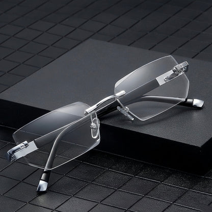 Intelligent Auto-Focus Zoom Glasses – Blue Light Blocking, Anti-Eye Strain Rimless Eyewear