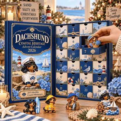 🐶 24 Days of Dachshund Coastal Christmas – Hand-Painted Miniature Dog Advent Calendar 🎄
