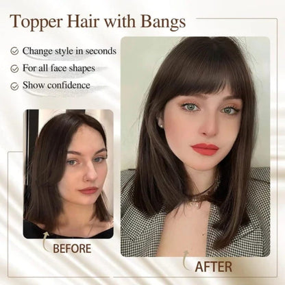 💥Superior Quality-Natural Hair Toppers With Bangs For Women