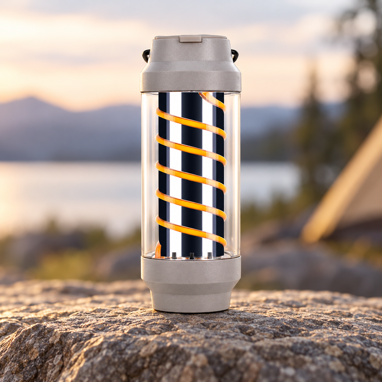 4-in-1 Camping Lantern & LED Flashlight – 4 Light Modes, IPX4 Waterproof, USB Rechargeable, Pocket-Size Spiral Design