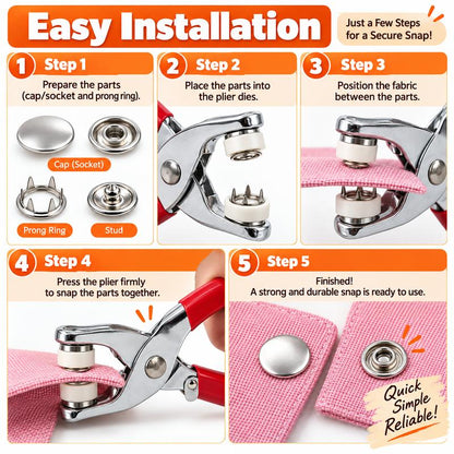 🔥Black Friday Deal｜Seamless Stitching Sewing Kit‑100Pcs Invisible Colored Metal Buckle & Manual Pressure Pliers