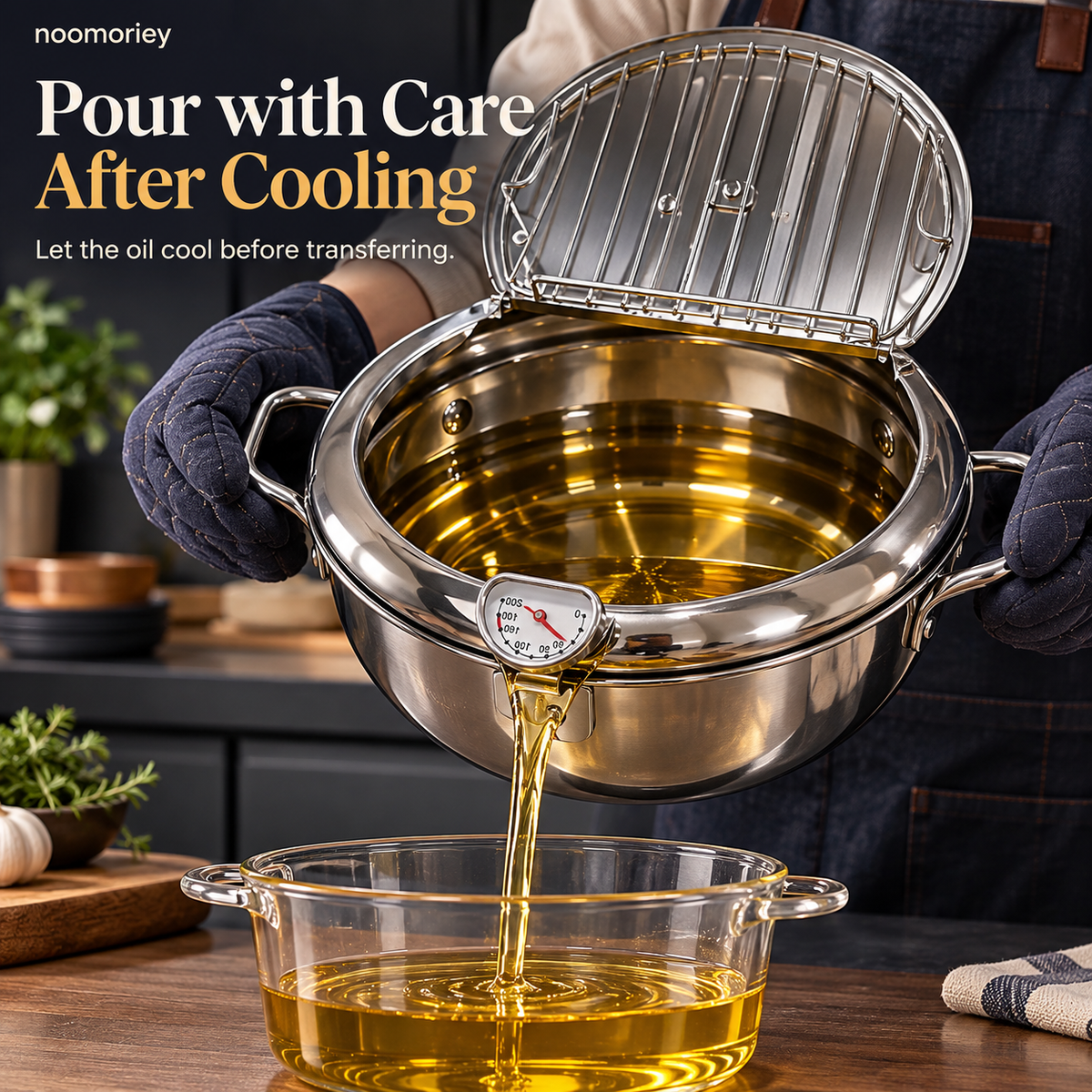 🍤 Deep Frying Pot with Thermometer & Lid Draining Rack – Dual-Handle Frying, Stir-Frying & Boiling Pot
