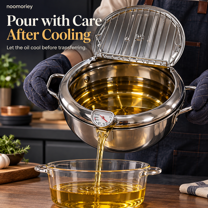 🍤 Deep Frying Pot with Thermometer & Lid Draining Rack – Dual-Handle Frying, Stir-Frying & Boiling Pot