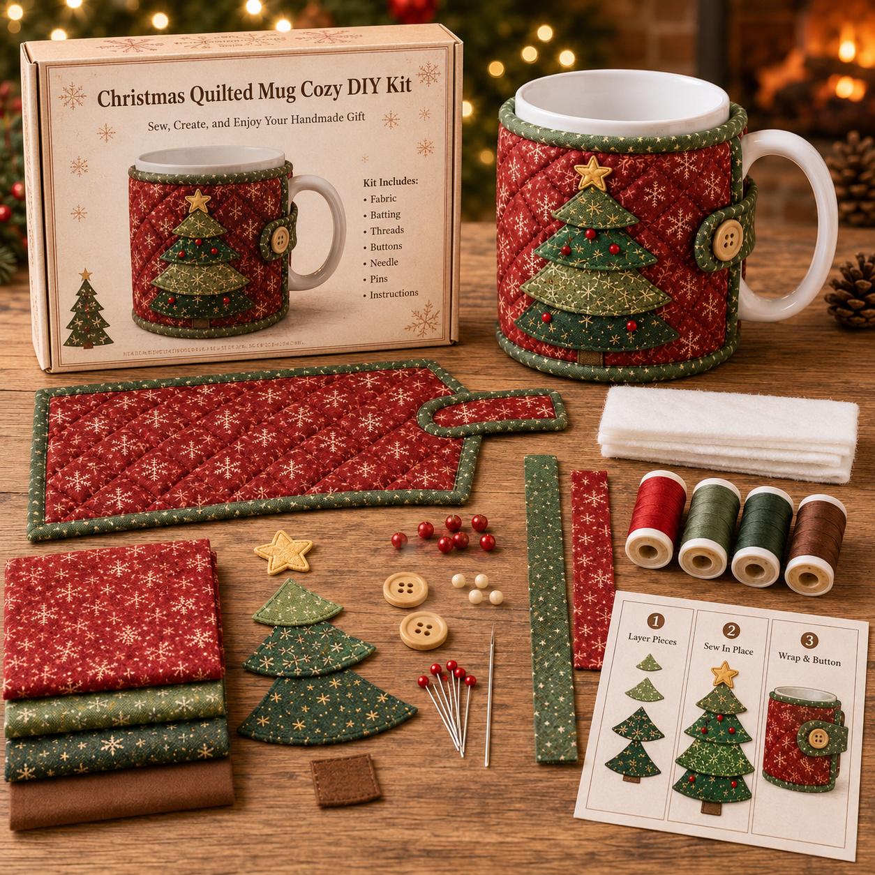 🎄☕️DIY Christmas Mug Cozy Sewing Kit🧵 – Create Your Own Festive Mug Cover✨❤️Add Cozy Holiday Charm to Your Favorite Mug🎉