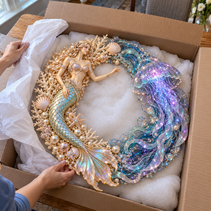 🧜‍♀️🌊 Mermaid Moonlight Wreath | Glowing Jellyfish & Ocean Decor ✨
