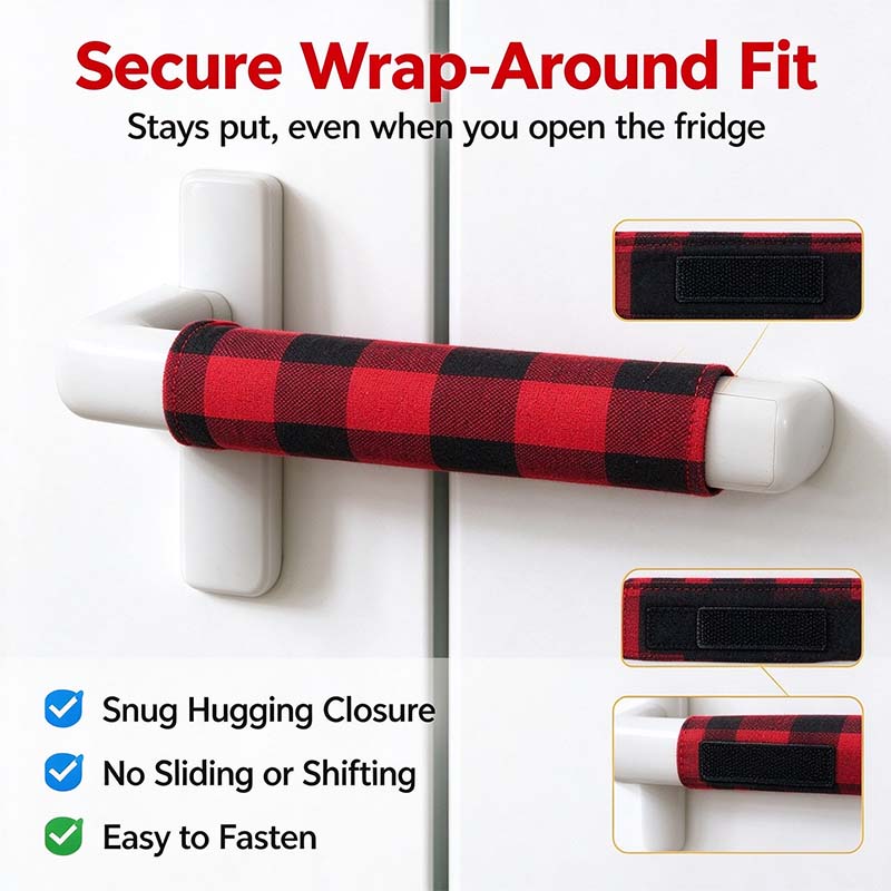 Plush Christmas Refrigerator Door Handle Covers - Red and Black Plaid Wraps🎄