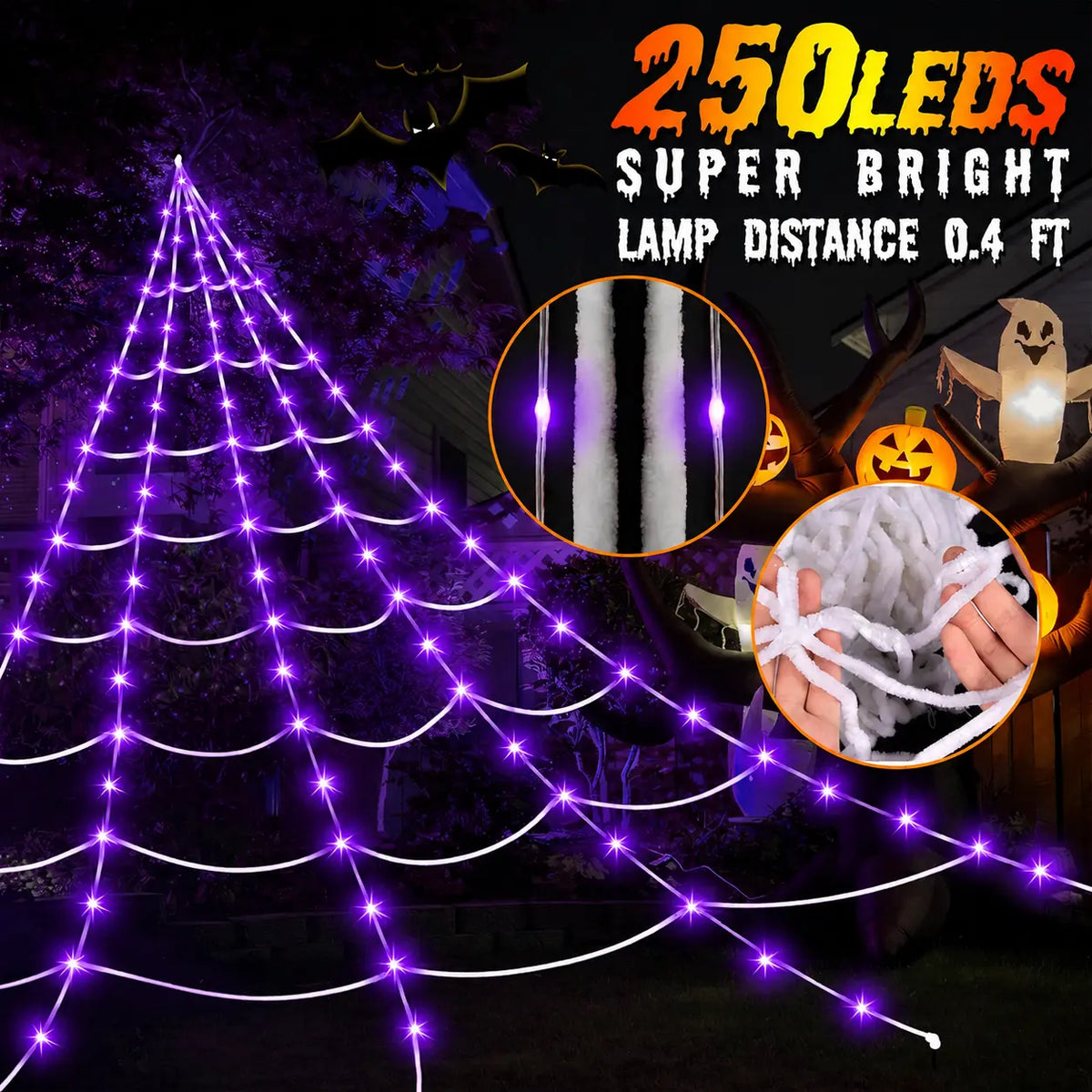 🎃🔥 Halloween Hot Sellers 👻🕷️Halloween glowing spider web lights--🥰