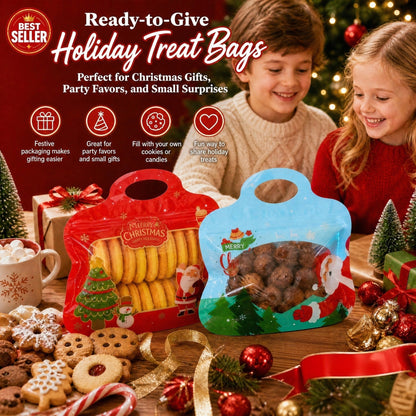 🎅LAST DAY SALE 60% OFF!!🎁Easy Fill, Easy Seal🎄 Festive Self-Seal Treat Bags – Santa & Snowman Print | Resealable, Food-Safe & Perfect for Cookies, Chocolates & Little Gifts⛄