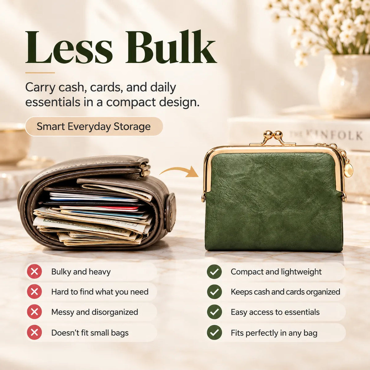 👛 Vintage Kiss-Lock Folding Wallet: Premium Leather, Compact & Chic