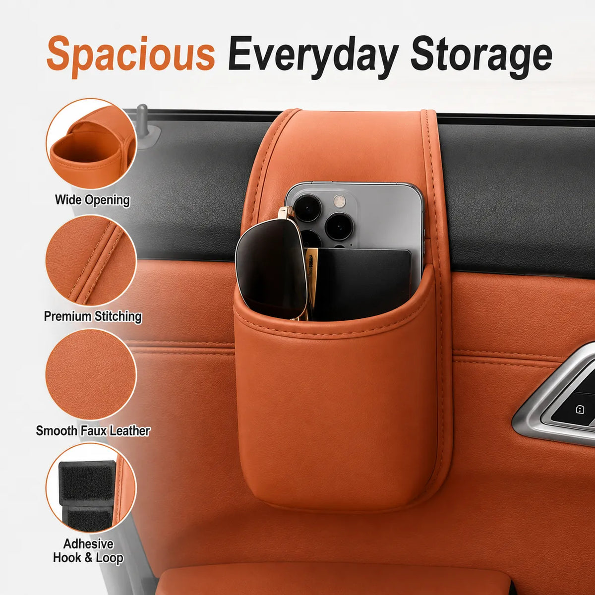 Multifunctional Leather Car Door Storage Pocket