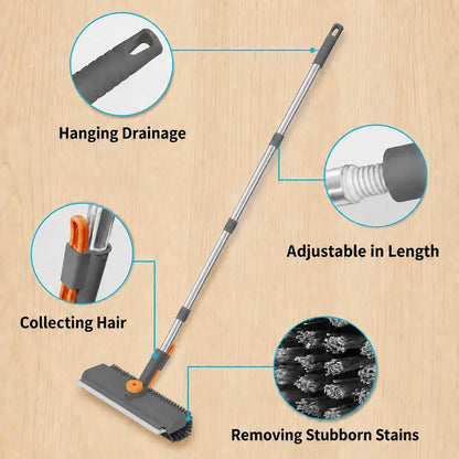 🧹 No-Bend Cleaning | 3-in-1 Adjustable Long Handle Floor Scrub Brush & Squeegee ✨