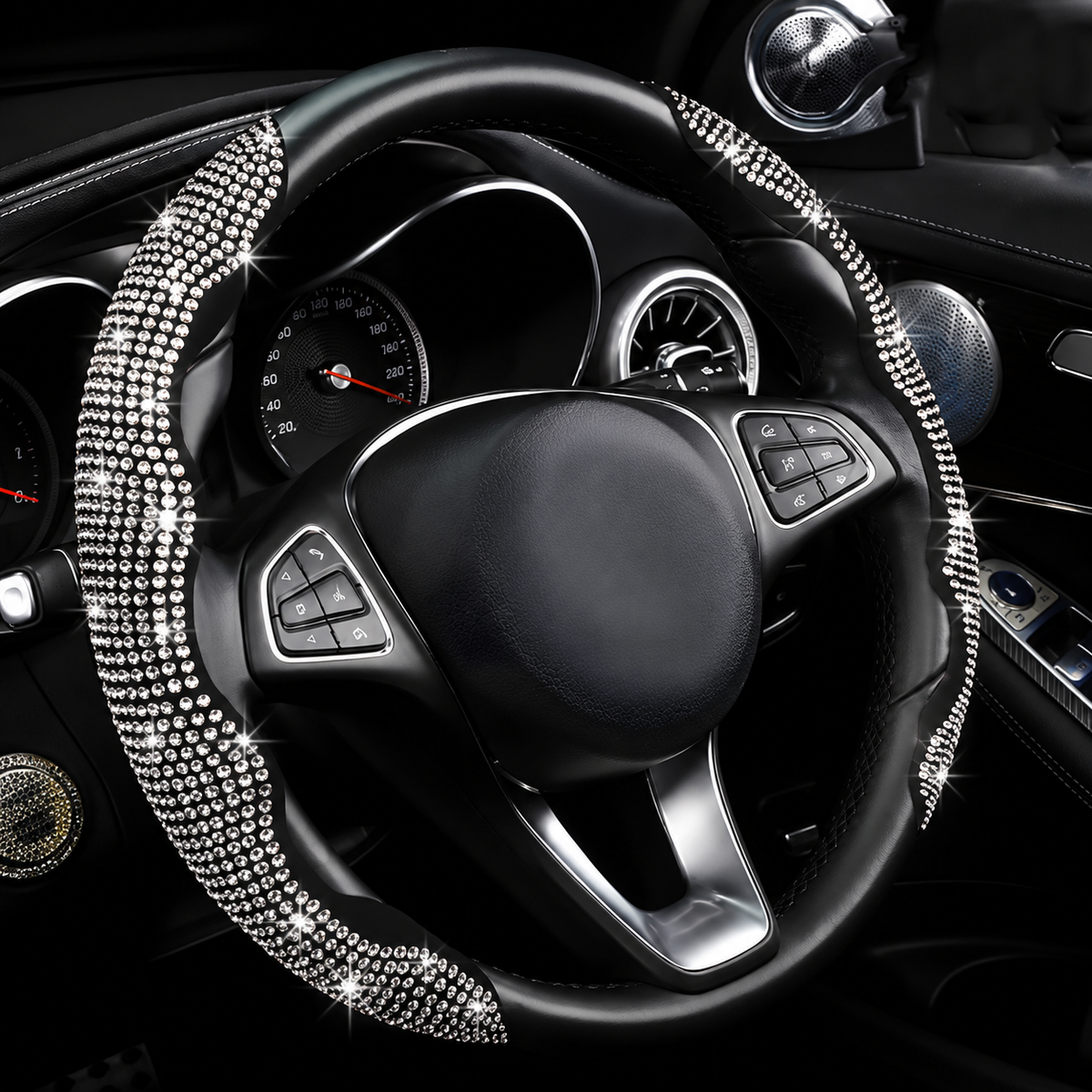 💎 Sparkly Crystal Carbon Fiber Steering Wheel Protection Set 🏎️